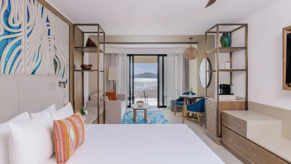 Deluxe Oceanfront King room with king bed, private balcony, and Sea of Cortez views at Hyatt Ziva Los Cabos.