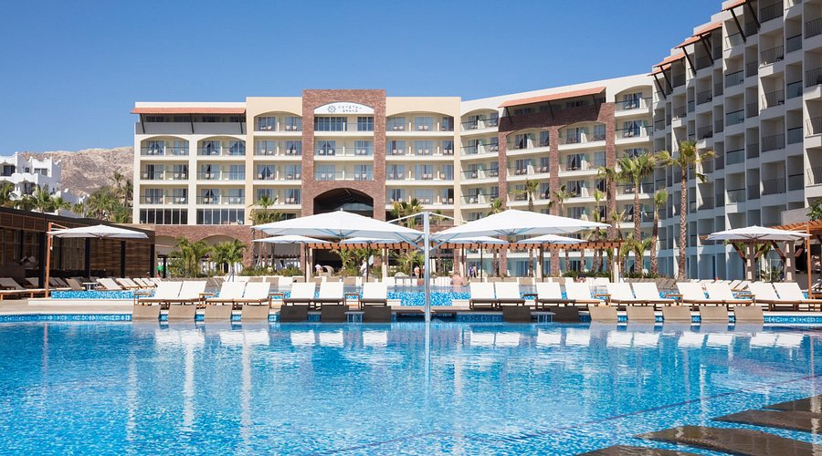 Krystal Grand Los Cabos all-inclusive resort with beachfront pools, modern rooms, and family amenities on the Baja California Peninsula in Mexico.