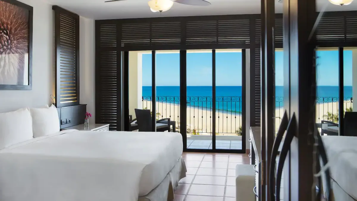 Oceanfront King room with king bed, Juliet balcony, and oceanfront views at Hyatt Ziva Los Cabos.